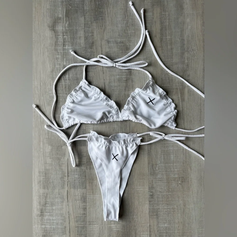 BOUTINE X LOS ANGELES White Ruffled String Bikini Set Size Small - Picture 1 of 5